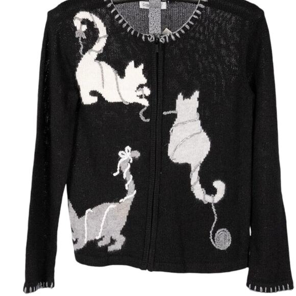 Coldwater Creek Cat Lady Kitty & Yarn Full Zip Cardigan Rabbit Hair Wool Medium - Picture 8 of 8
